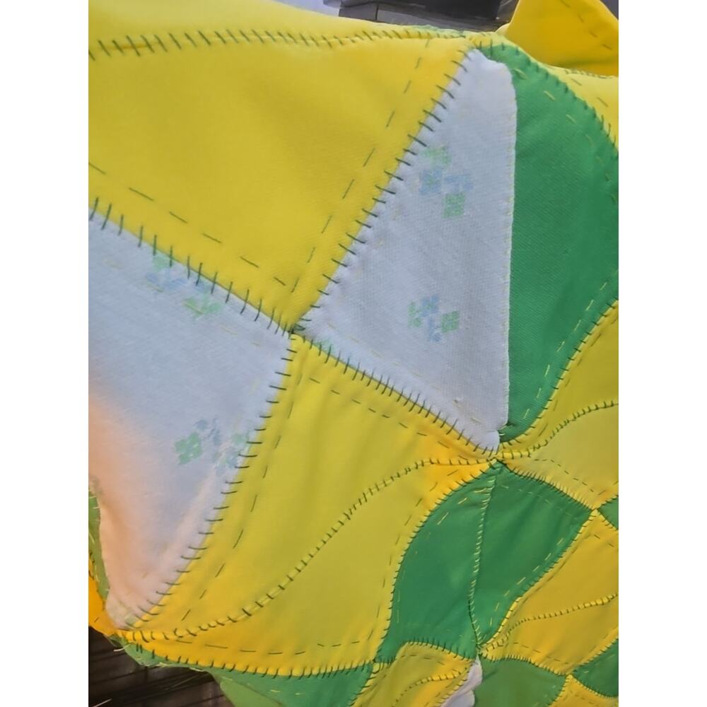 Vintage‎ Hand Stitched Patchwork Quilt Mid Century Triangle Green~ Yellow
